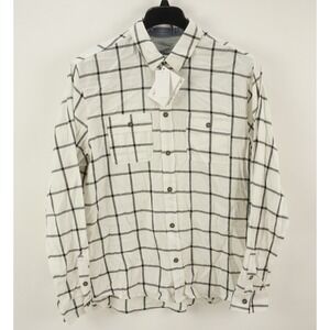 New Sovereign‎ Code Men's Medium Ivory Navy Blue Check Flannel Button Up Shirt